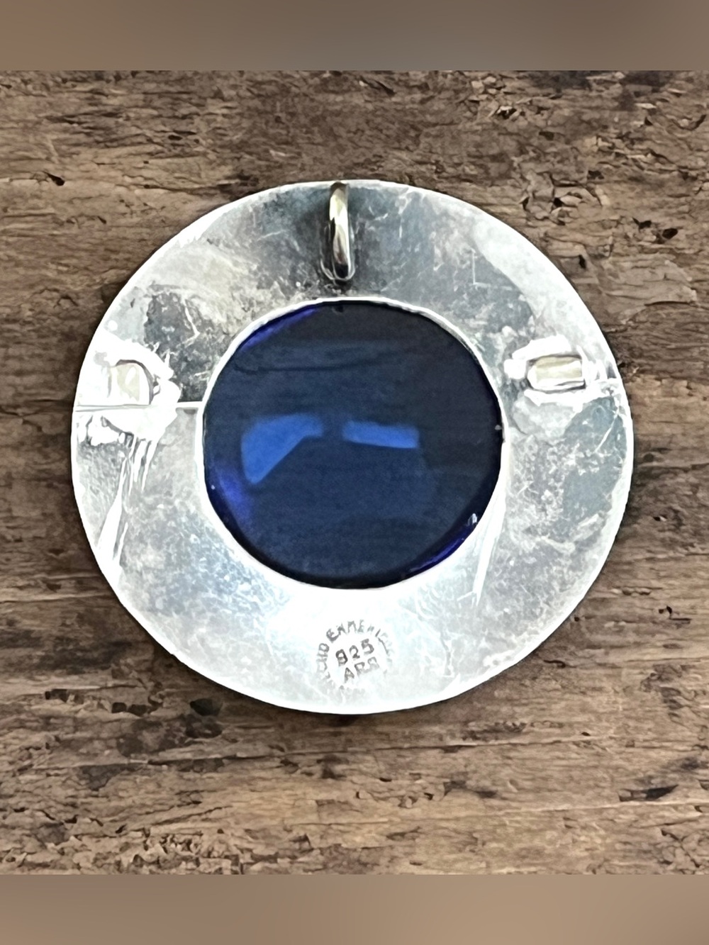 Vintage Mexican 925 Sterling Silver Blue Glass Pendant Signed ARR - Picture 7 of 10